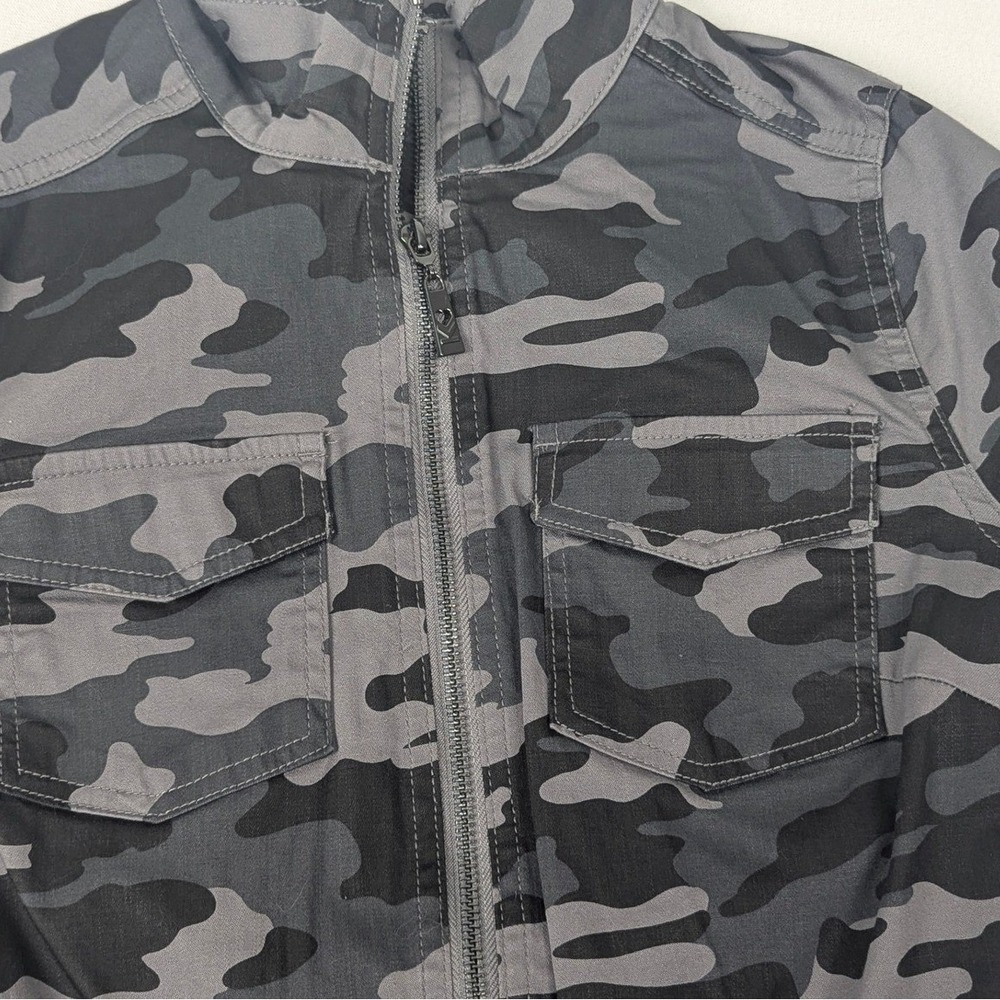Belle by Kim Gravel Grey Camo Utility Safari‎ Jacket XXS Pocket Gorp Mock Neck